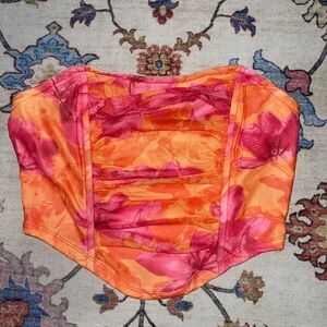SHEIN Floral Crop Top - Orange and Pink